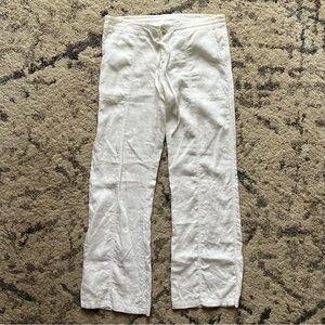 Lord & Taylor Wide Leg Mid Rise White Linen Pants